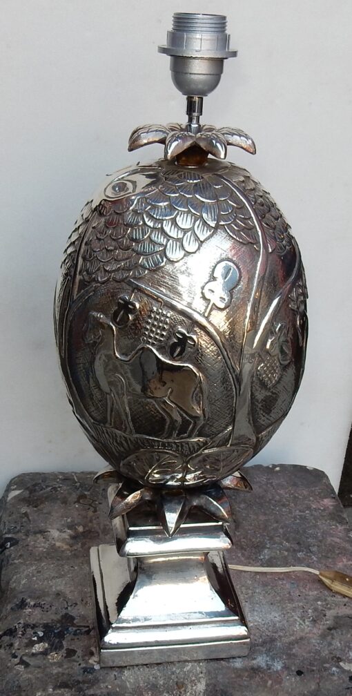 1950/70  Lampe Ananas Décor Animaux Métal Argenté – Image 7