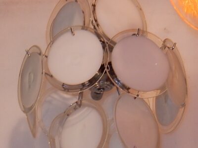 1970'  Venini White Bowl Chandelier in the Style of Vistosi 16 pieces
