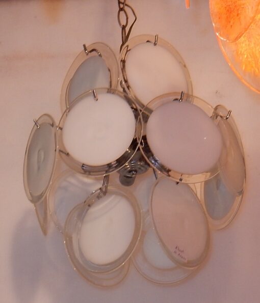1970'  Venini White Bowl Chandelier in the Style of Vistosi 16 pieces