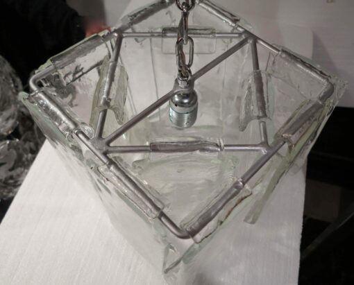1970' Paire de Lustres ou Lanternes par Fratelli en Forme de Cage Cristal de Murano – Image 7