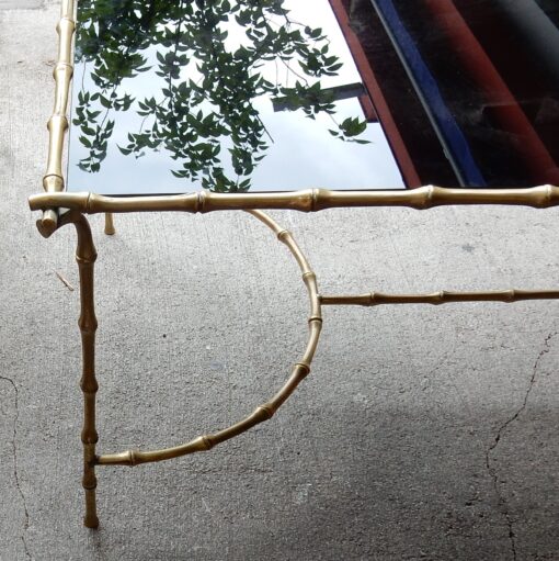 1970 Coffee Table Maison Baguès in Bronze Deco Bamboo With Top in Black Glass 58 X 104 cm - Image 7