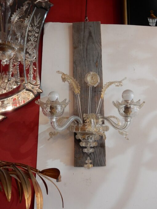 1920/50' Sconces pair Murano crystal  with 2 lights arms  33H X 35 - Image 3