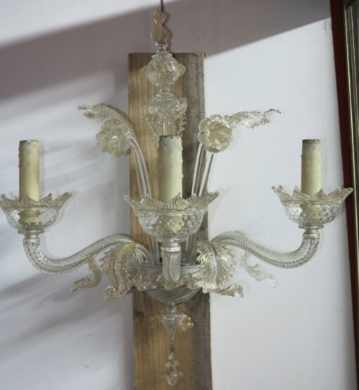 1950' Paire d'Appliques Cristal Murano et Inclusion Feuilles d'Or 3 Bras – Image 5