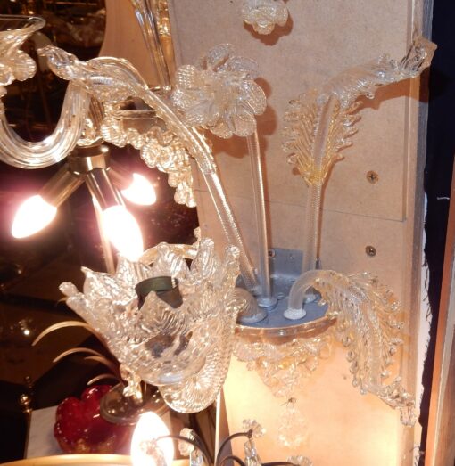 1950' Sconces Pair, 1 Arm Murano Crystal With  Gold - Image 3