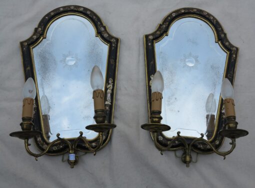 1950 ' Sconces Pair laqued wood chinese decor