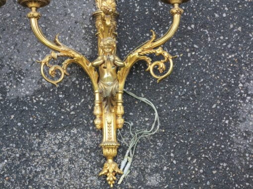1950' Pair of bronze sconces cherub playing 2 trumpets - Image 5