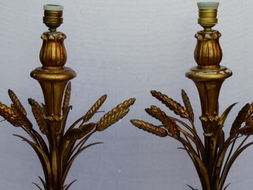 1950/70 Paire de Lampes en Bois Doré Avec Gerbe de Blé – Image 2