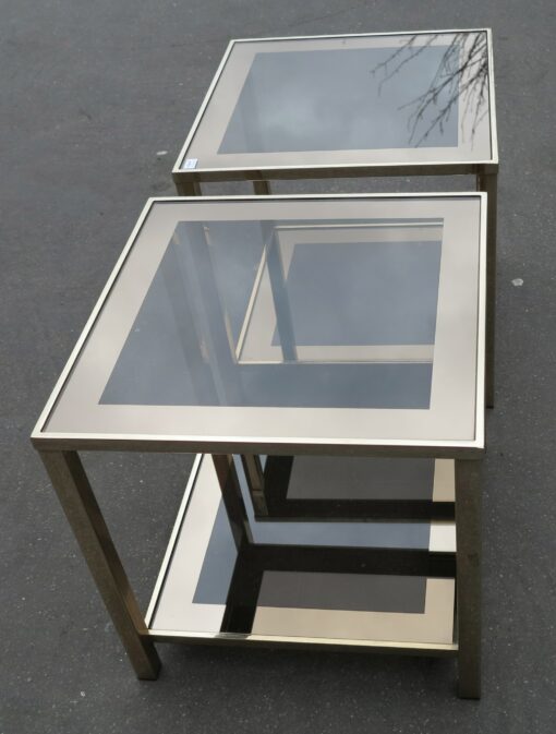 1970/80' Pair  of end of sofa   with tops in smoked frame mirror 50X 50 cm - Image 6