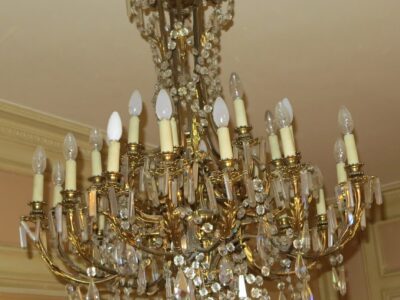 1880/1900 N3 Chandelier Gilded Bronze and Crystal 5 Arms 15 Bulbs
