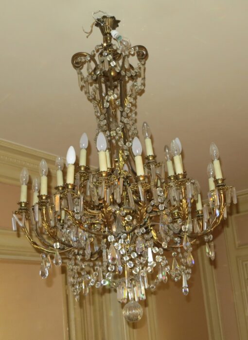 1880/1900 N3 Chandelier Gilded Bronze and Crystal 5 Arms 15 Bulbs