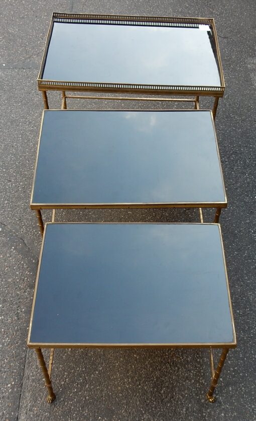 1950/70' Series of 3 Gigognes Tables Model Bamboo with Feet Maison Bagués - Image 2