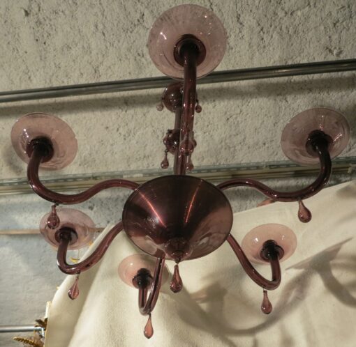 Chandelier color purple murano 6 arms of lights H90 Diam 80 - Image 6