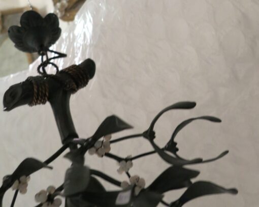 Chandelier Ball of mistletoe art nouveau has 1 bronze lamp and pearls opaline - Image 3
