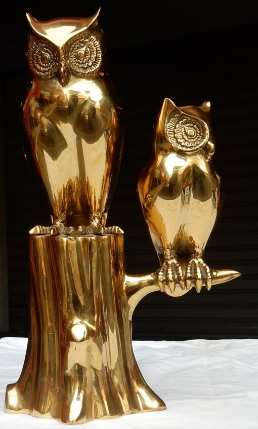 1970' Couple de chouettes en bronze doré  perché sur un arbre – Image 4