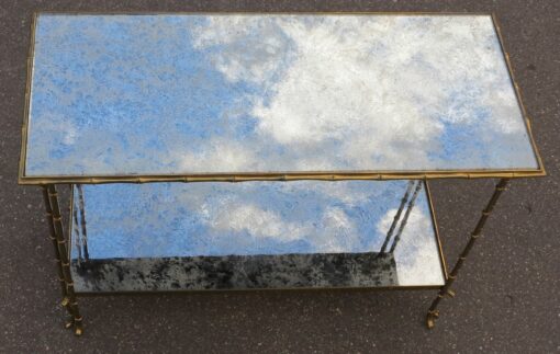 1970' Shelf  in Brass Maison Bagués ,Bamboo Model Top oxyded silvered miror - Image 2