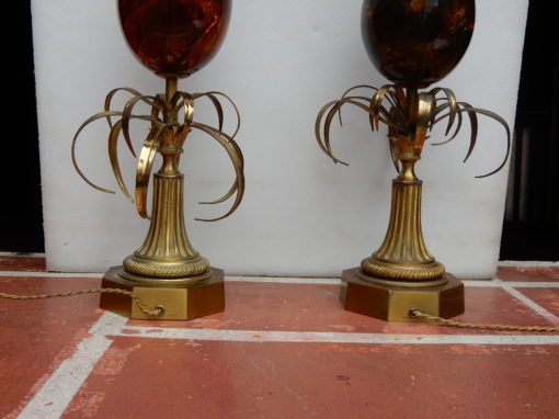 1950/70  Paire de Lampes en Bronze et Oeuf en Resine Fractable Signée Charles – Image 6