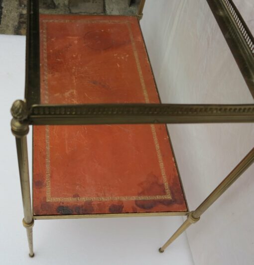 1970' Shelf in Brass with Gallery Maison Baguès 2 Trays with Glass and Leather - Image 6