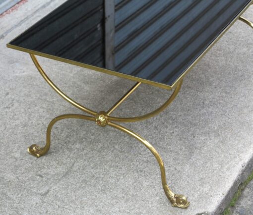 1950/70 Table Basse aux Dauphins en Bronze Doré Jacques Adnet, Plateau Opaline Noire – Image 3