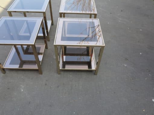 1970'  Four Tables End of Sofa  with Tops in Smoked Frame Mirror 50X 50 cm - Image 3