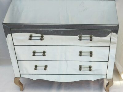 Commode art deco miroir 3 tiroirs 6 poignées verre