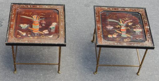 1950/70'  Pair of End of Sofa in the Style of Maison Baguès Lacquer of China 42 X42 cm