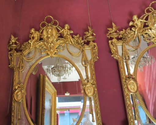 19 th  Pair of Mirrors or similar, parecloses and let us award a medal to allegory to the angels and to the birds - Image 3