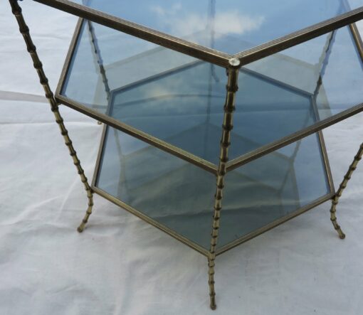1950,70' Hexagonal pedestal table model  Bamboo Maison Bagués 3 levels smoked glasss - Image 2