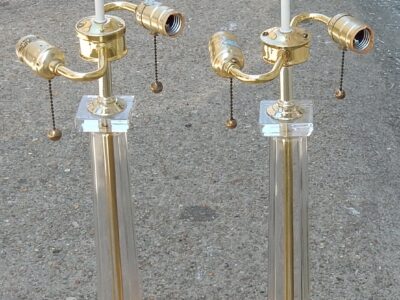 1970/80' Paire de Lampes en Verre Décor Colonnes