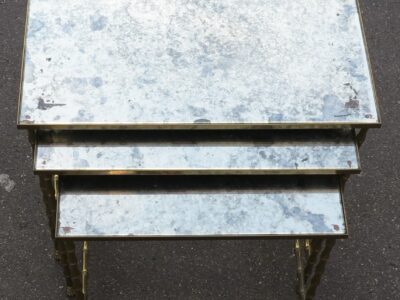 1950/70' Series of 3 Pull-Out Tables Modèl Bamboo with Feet Maison Baguès
