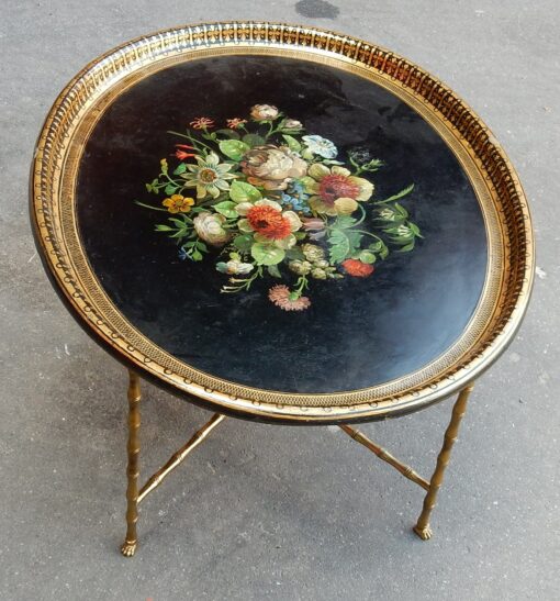 1950/70 Coffee Table Tray Lacquer of China Maison Bagués in Brass Bambou Deco Feet Claw - Image 2
