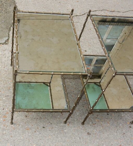 1950/70' Pair of End of Sofa Maison Baguès in Bronze Deco Bamboo Tops in Oxyded Olded Miror 51 X 37 cm - Image 8