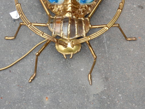 1970' Wall Lamp Beetle by Fernandez or Duval Brasseur with Wings Blue Agates 30 X H 35 cm - Image 4