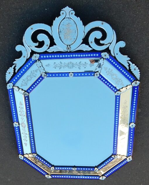 1880 'Mirror Venice octagonal has pediment birds with blue glass barrettes adorned with bubbles - Image 7