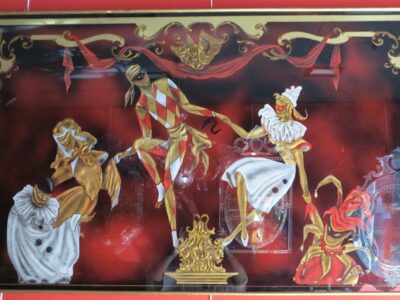 Comedia del Arte > églomisé glass panel