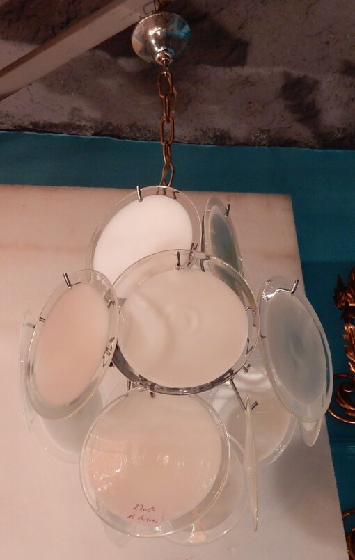 1970'  Venini White Bowl Chandelier in the Style of Vistosi 16 pieces - Image 2