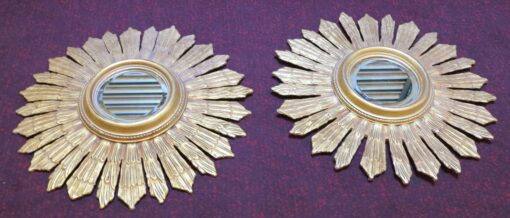 Pair of mirrors suns golden wood