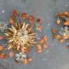 1970' Pair Of  Ceiling Light or Wall Lamp with Flowers and Leaves in the Style of Maison Bagués With Orange Color Leaves - Image 2
