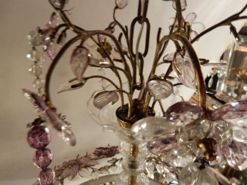 1970' Lustre en Laiton Doré Style Maison Bagués Feuilles en Verre Colorés – Image 6
