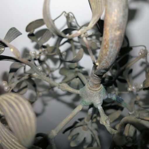 1900' Lustre Boule de Gui en Bronze Art Nouveau à 4 Lampes Diamètre 42 cm – Image 6