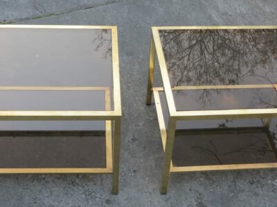 1970/80' Pair of End of Sofa with Tops in Smoked 70 X 60 cm