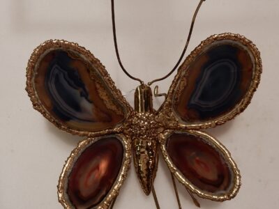 1970' Wall Lamp Butterfly Duval Brasseur With Wings Agates 30 X 30 CM
