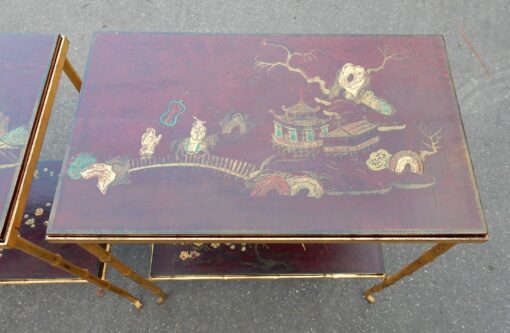 1950 ' Pair of Tables Maison Bagués Bronze Style Bamboo Golden With Trays Lacquers of China - Image 3