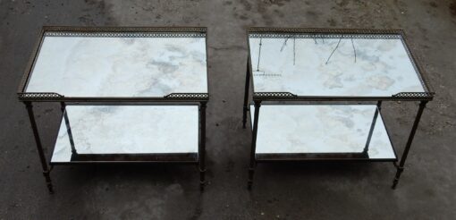1950/70' Pair  Of End Of Sofa Maison Bagués  With Tops In Oxyded mirror With Openwork Galleries 60 X 38 cm