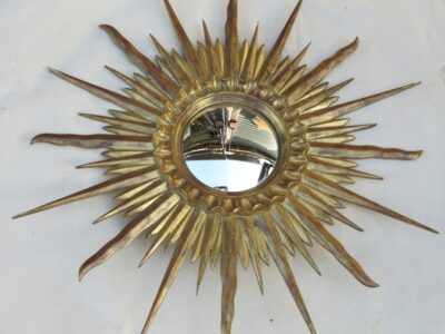 Miroir soleil convexe cadre bois doré feuilles d or 78 cm de diamétre