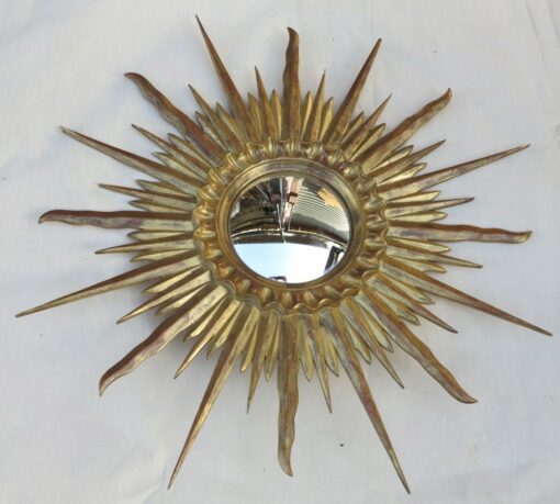 Miroir soleil convexe cadre bois doré feuilles d or 78 cm de diamétre