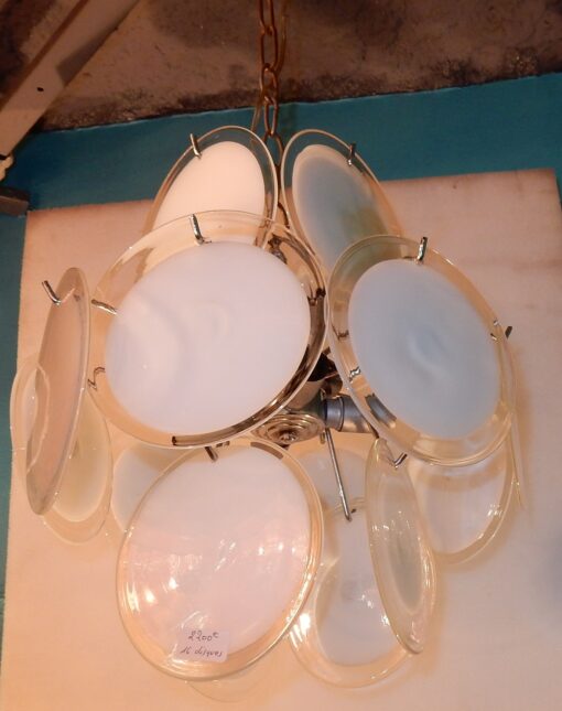 1970'  Venini White Bowl Chandelier in the Style of Vistosi 16 pieces - Image 4