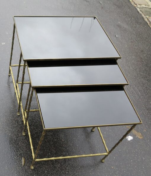 1950/70 Série de 3 Tables Gigognes Modèle Bambou avec Pieds Maison Baguès – Image 3