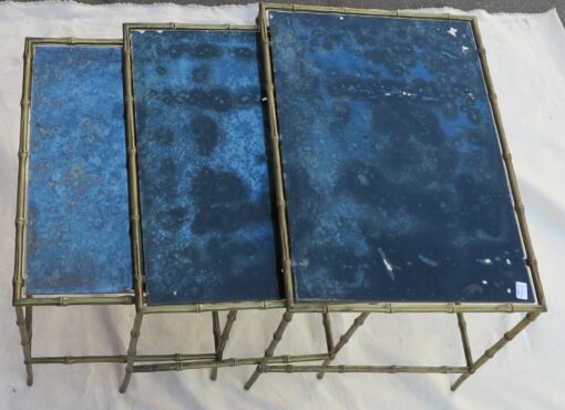 1950/70' Series of 3 gicognes tables Modél Bamboo Maison Bagues top silvered oxyded - Image 3