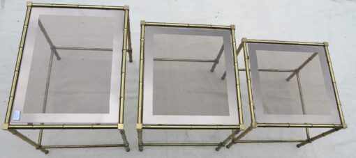 1950/70 Series of 3 gicognes tables Modél Bamboo Maison Bagues top silvered frame - Image 3