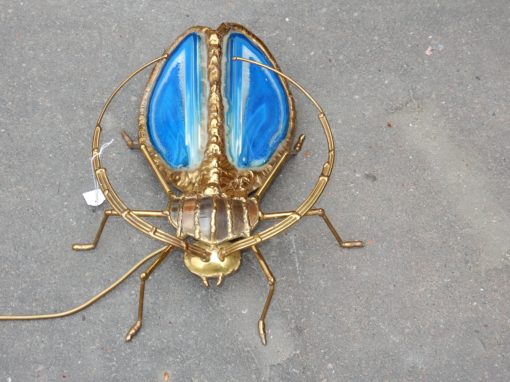 1970' Wall Lamp Beetle by Fernandez or Duval Brasseur with Wings Blue Agates 30 X H 35 cm